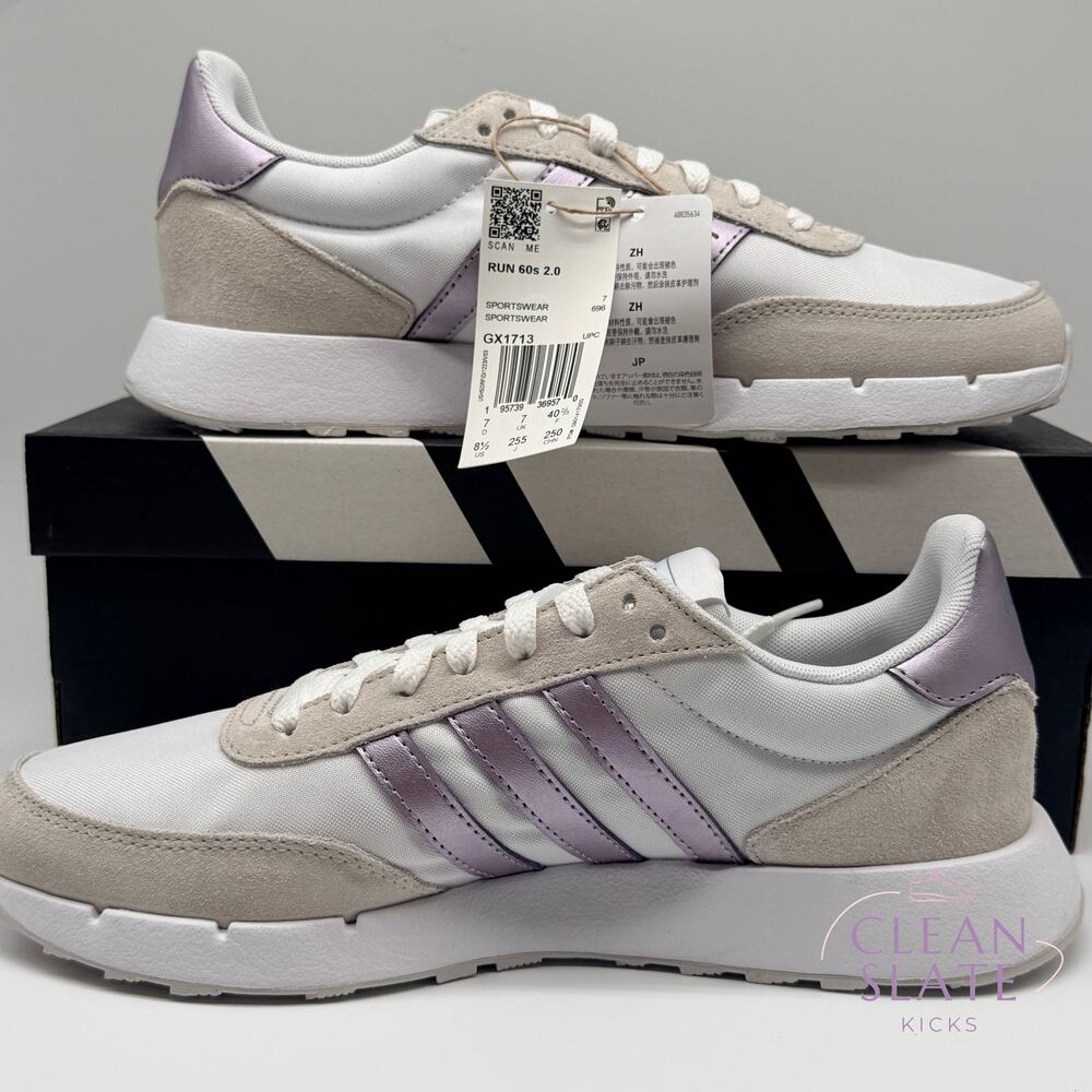 Adidas Run 60s 2.0 GX1713 White Lilac Grey Women's 8.5 NIB